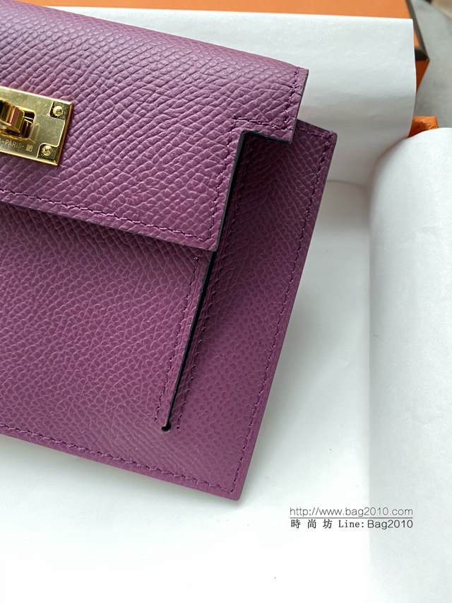 Hermes卡包 愛馬仕原版Kelly Pocket Epsom皮 Hermes新款小錢包 海葵紫金扣  tdh2177